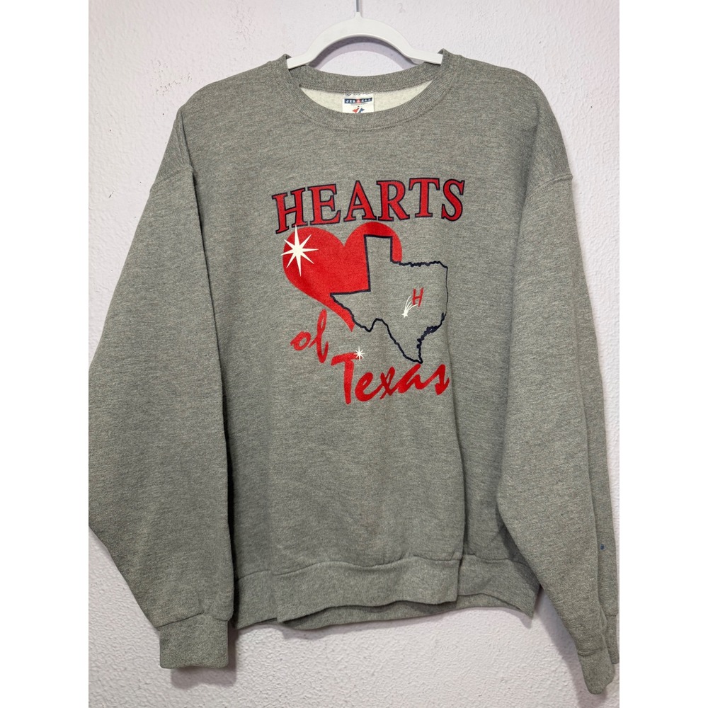 Vintage Jerzees Hearts of Texas Sweatshirt Gray Graphic Casual Cozy Coquette L